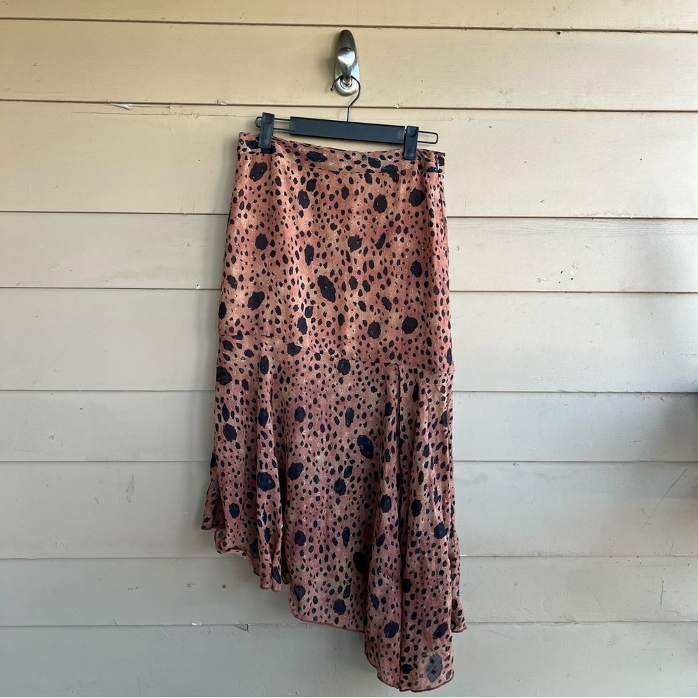 Forever 21 Leopard Print Midi Skirt Size M Asymmetrical Hem